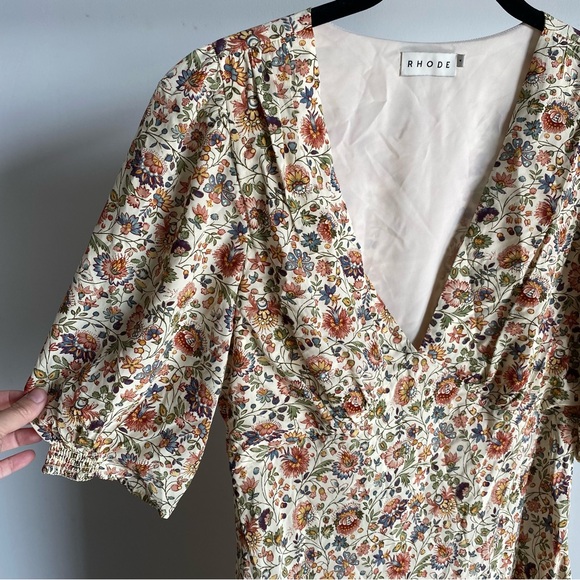 New Rhode Sienna Floral V-Neck Midi Dress in Palais Petal Sz 4 - Picture 4 of 15